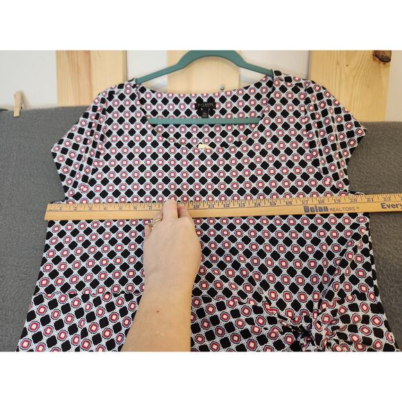 NWT Talbots Womens Faux Wrap Dress 1XP Abstract Print Midi Black Blue‎ Red White - Picture 7 of 10